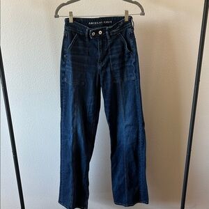 American Eagle Outfitters Dark Blue Super High-Rise Baggy Wide Leg Jeans